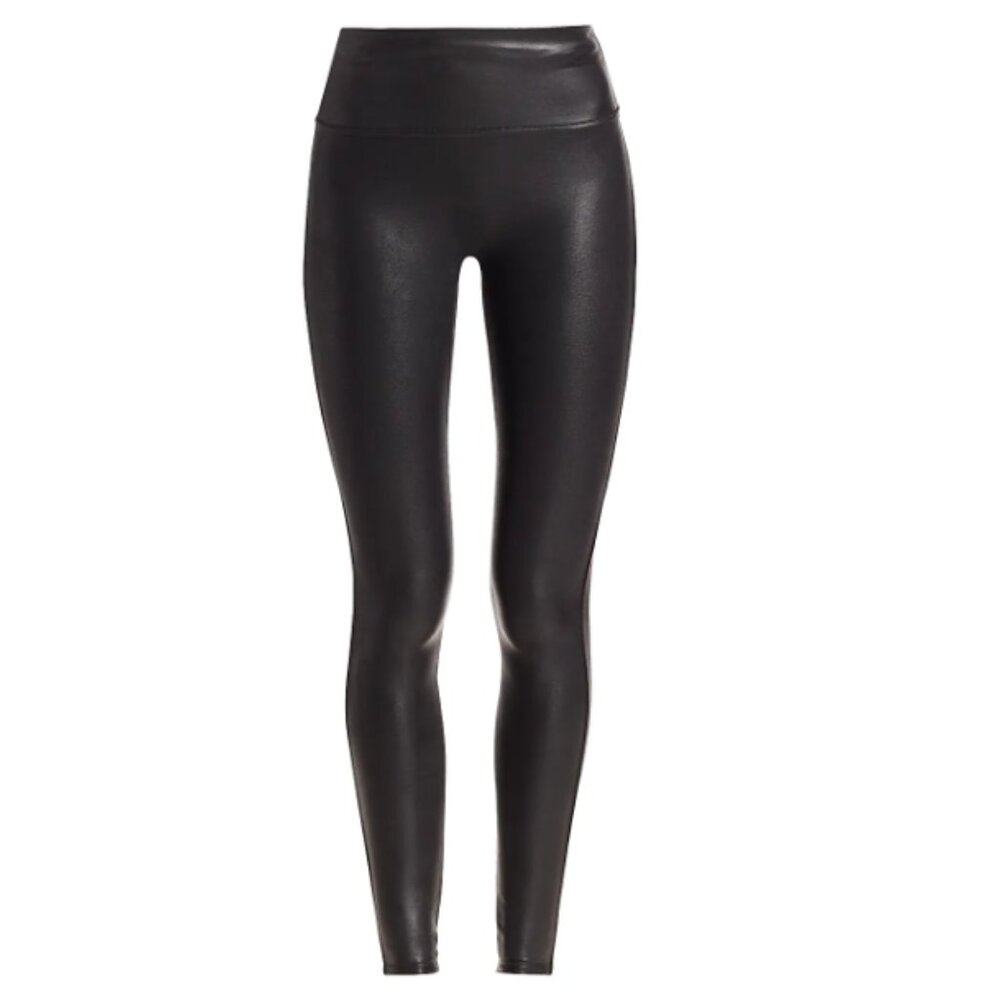 Spanx Black Faux Leather Leggings XS High Waist Sculpting Shaping Fit